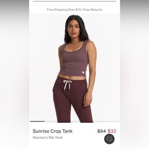 Vuori purple sunrise crop tank top size large